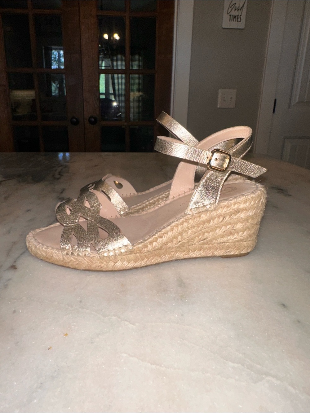 Eric Michael Size 6/ UK 36 Metallic Gold Wedge Espadrille Sandals - Women